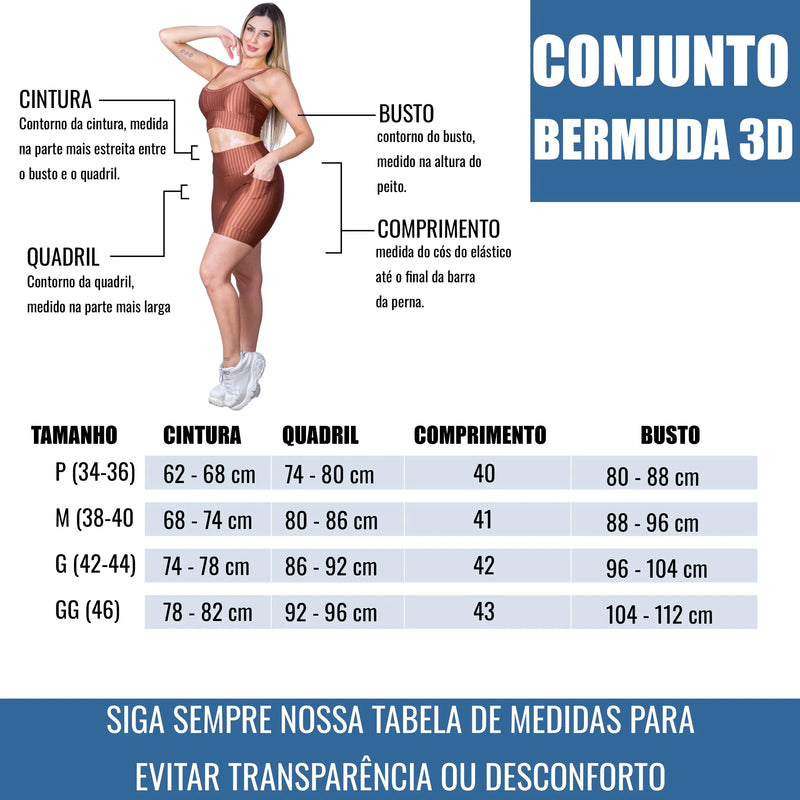 Conjunto Fitness Feminino 3D Top Alcinha + Short Bolso