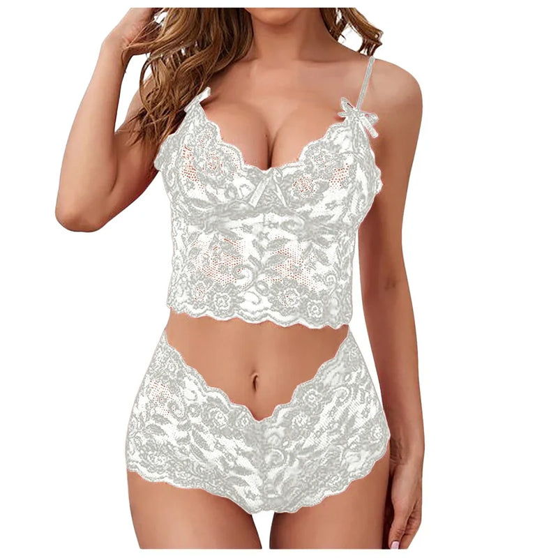 Conjunto de Lingerie Sexy com Bordado Floral