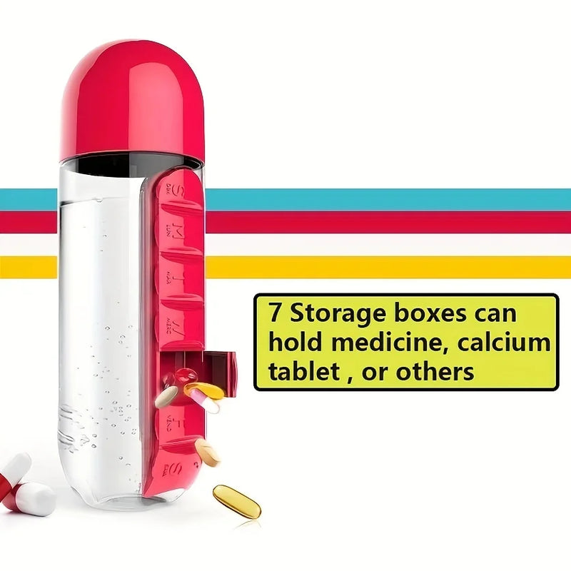 Garrafa de Água Portátil com Porta-Comprimidos – Hidratação e Organização em um Só Lugar!