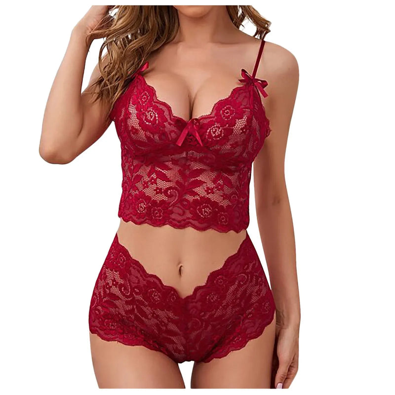 Conjunto de Lingerie Sexy com Bordado Floral