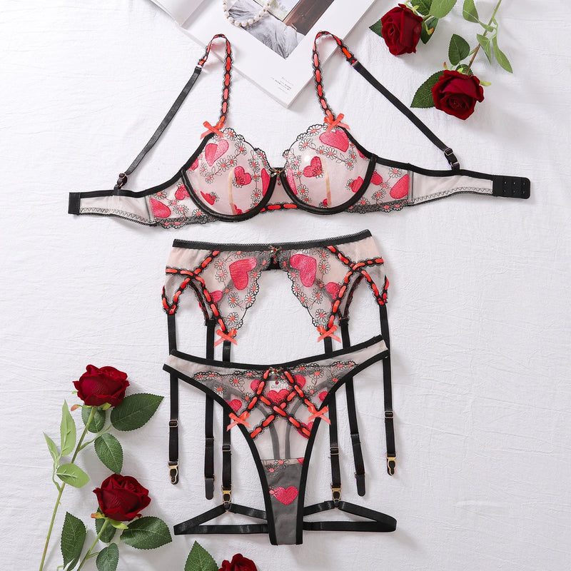 Conjunto de Lingerie Sexy com Cinta-Liga